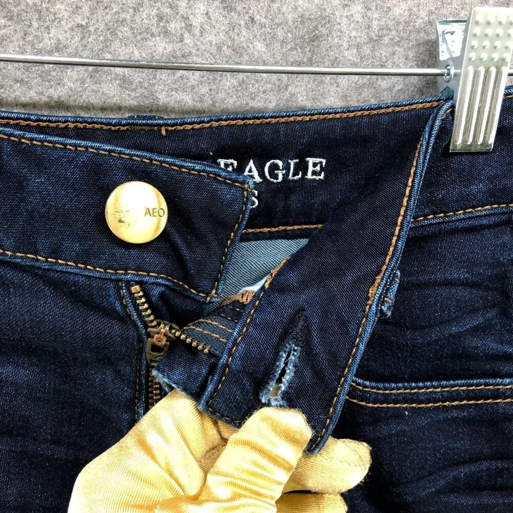 American Eagle Hi-Rise‎ Shortie Denim Shorts Womens 2 Blue Dark Wash Cutoff